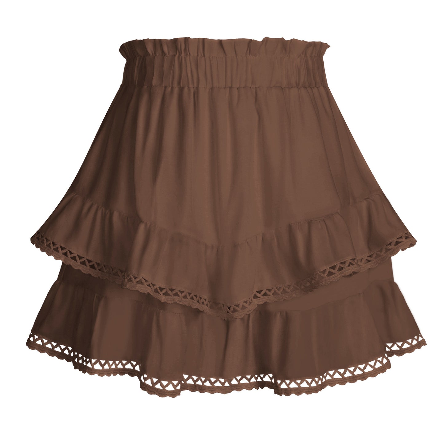 Womens Lace Trim Elasticated Tiered Cake Skirt-Pants