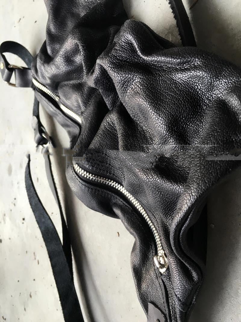 One-shoulder Diagonal Crescent Bag With Folds