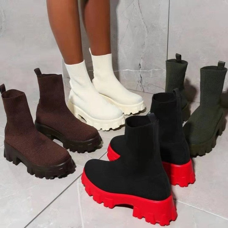 Thick-soled Casual Plus Size Net Red Knit Short Boots
