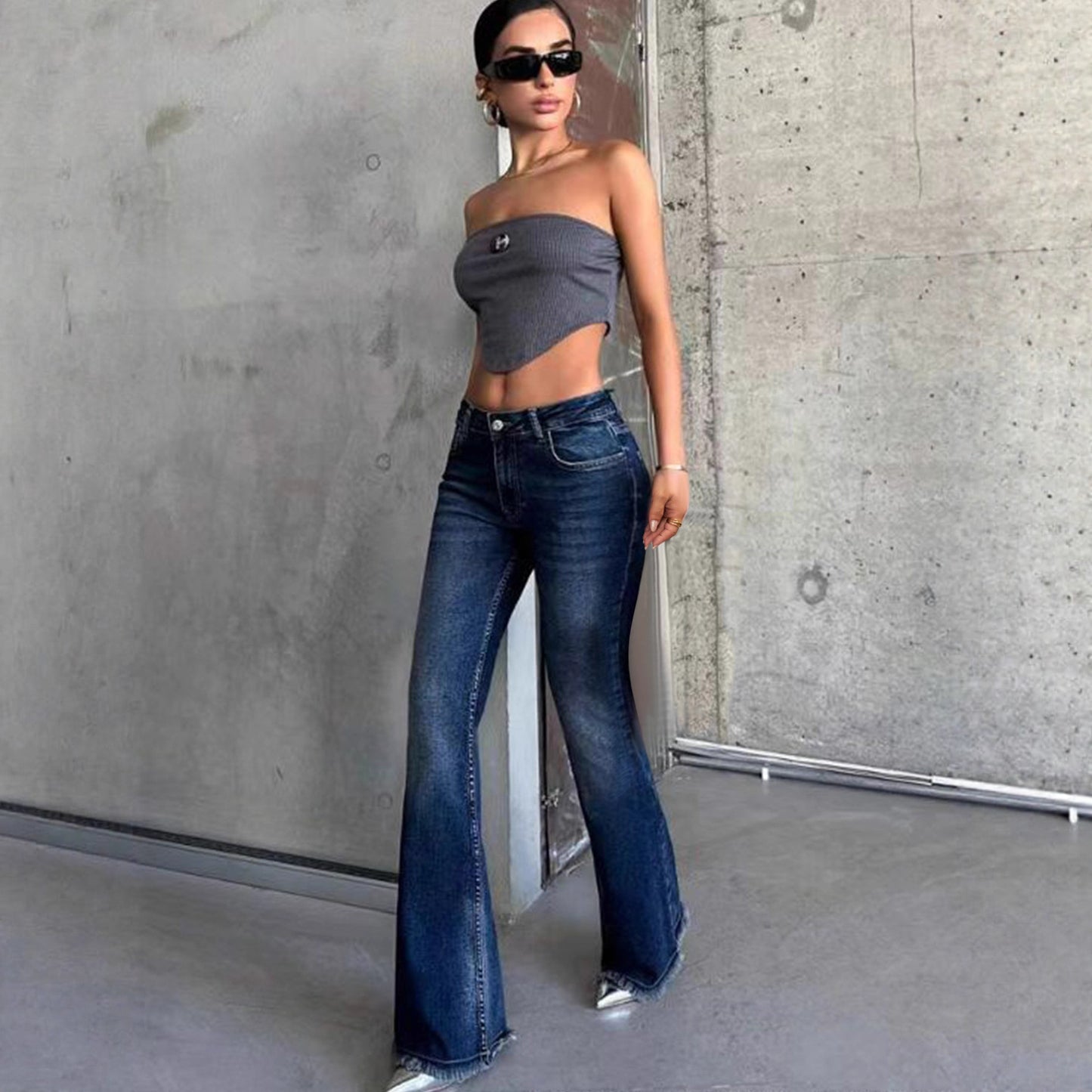 American Style Nostalgic Hot Girl Bell-bottom Pants All-match Stretch Slim Fit