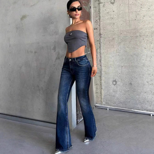 American Style Nostalgic Hot Girl Bell-bottom Pants All-match Stretch Slim Fit