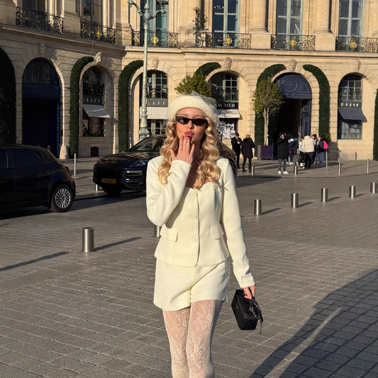 Womens Two-Piece Set Long-Sleeve Top And High-Waisted Shorts