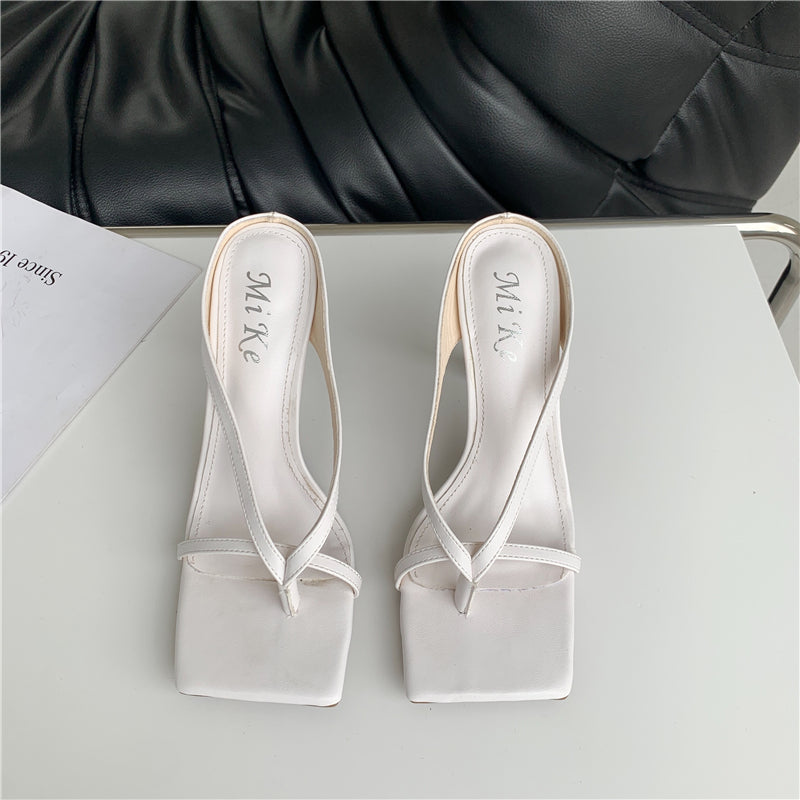 Flip-Flops Women's Outer Wear Square Toe Stiletto Sandals