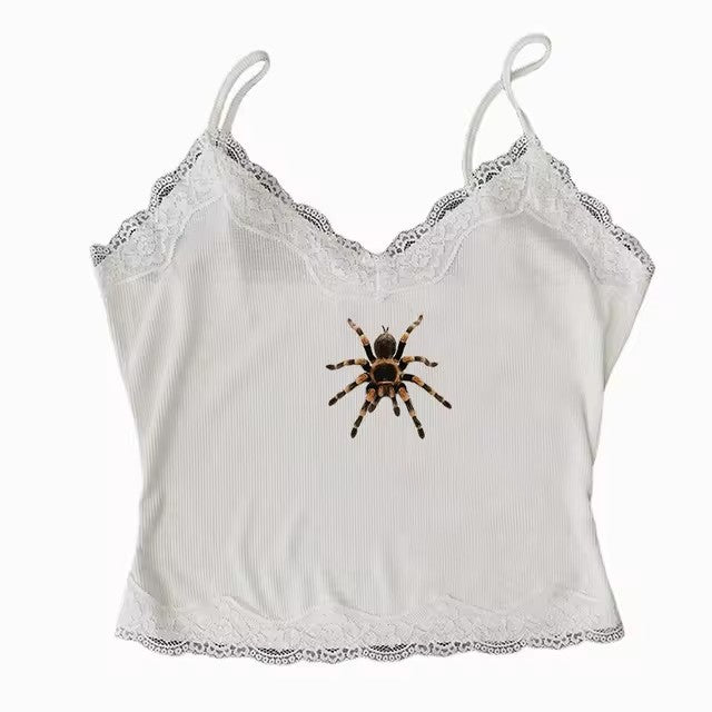 Cute Spider Print Pattern Lace White Lace American Style