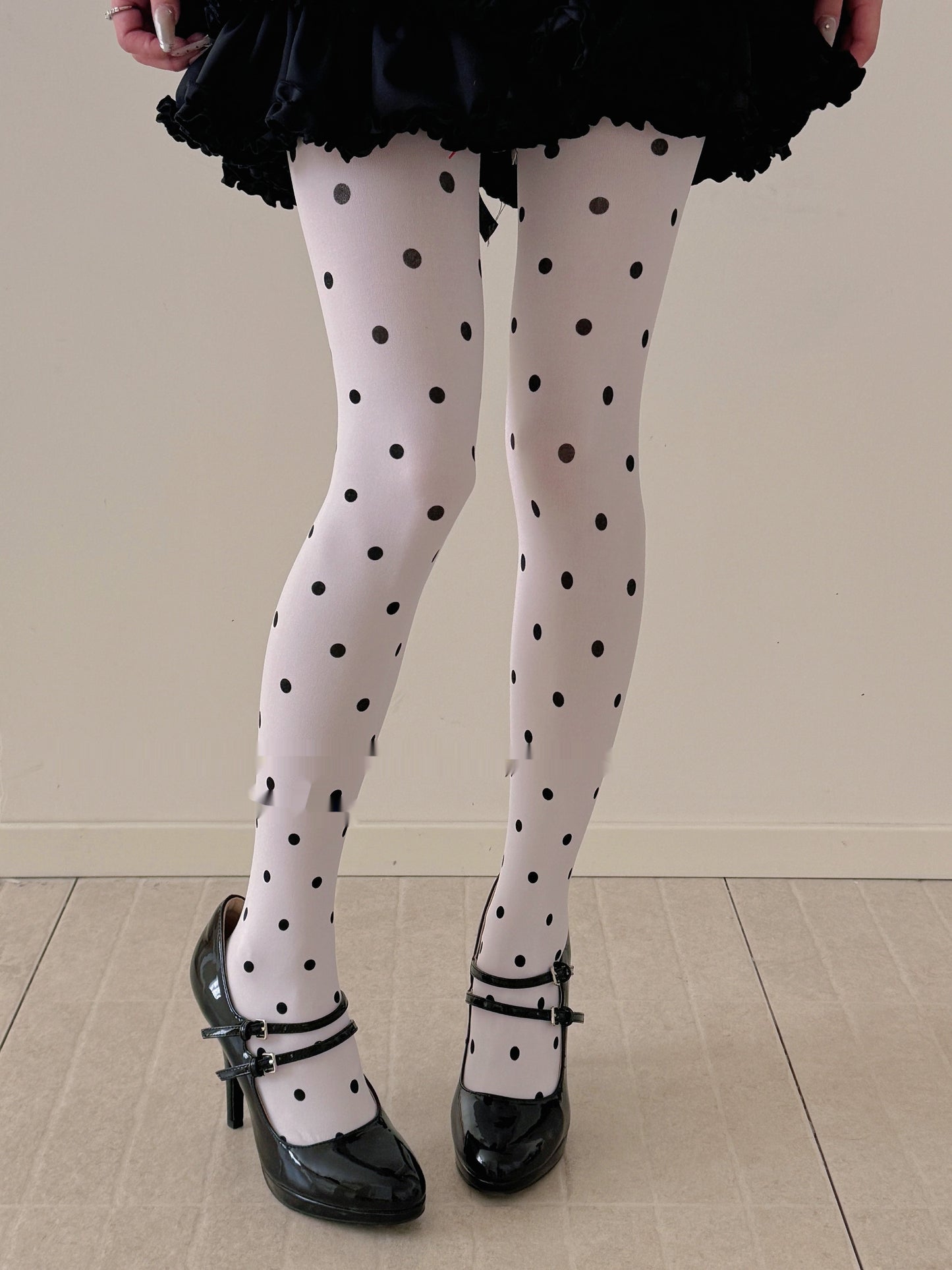 White Velvet Retro Romantic Polka Dot Women's Pantyhose