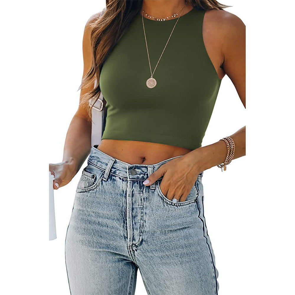 European And American Sleeveless Round Neck Racer Vest T Shirt Outside