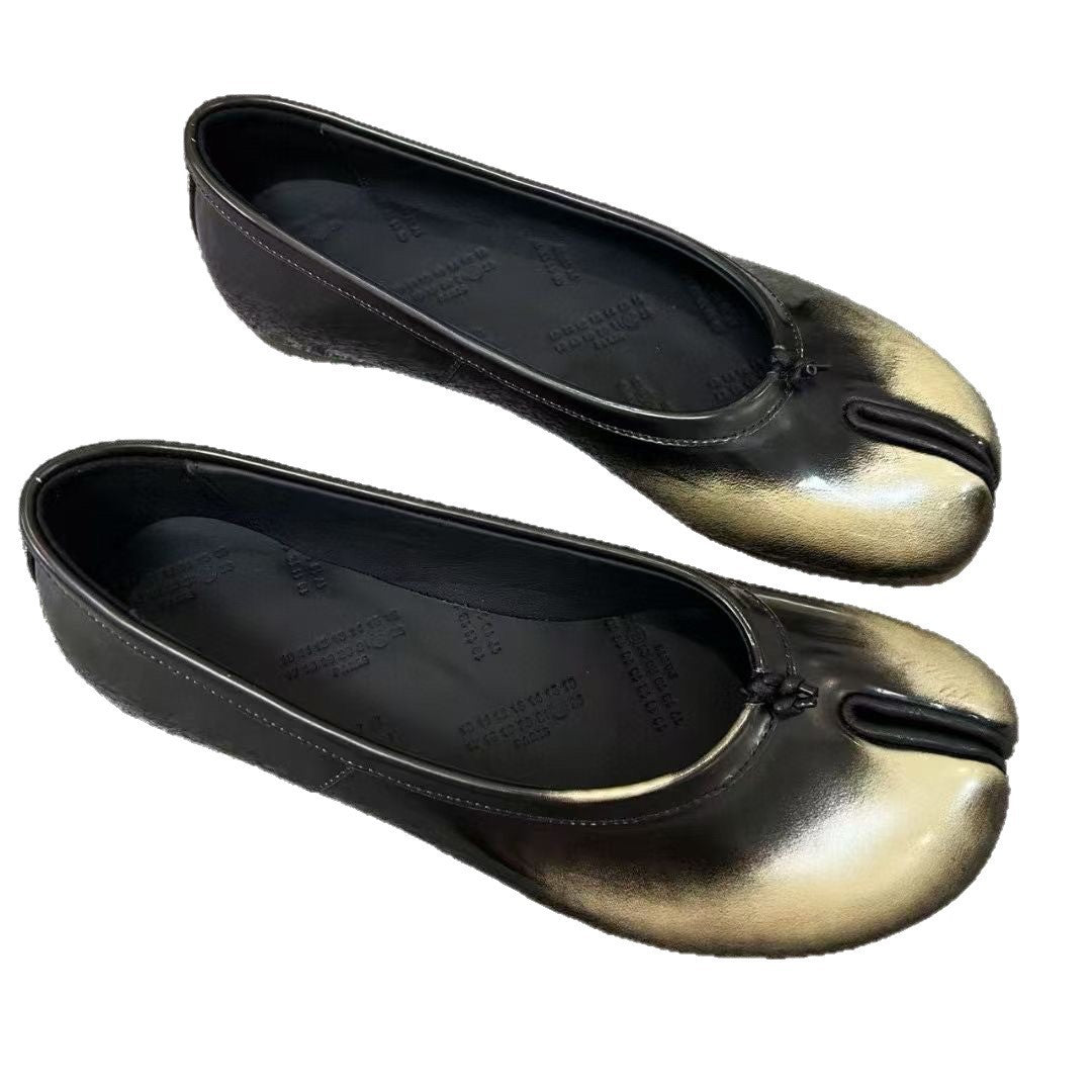 Genuine Leather Retro Split Toe Tabi Shoes Slip-on