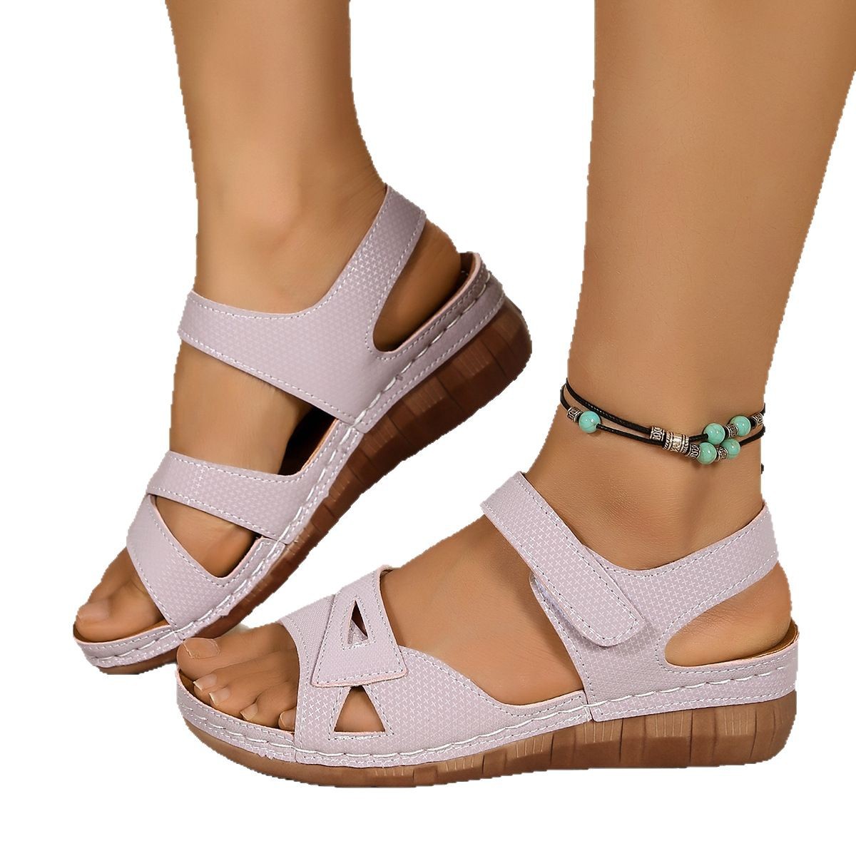 Peep-toe sandaler i plus size med velcro til udendørs brug