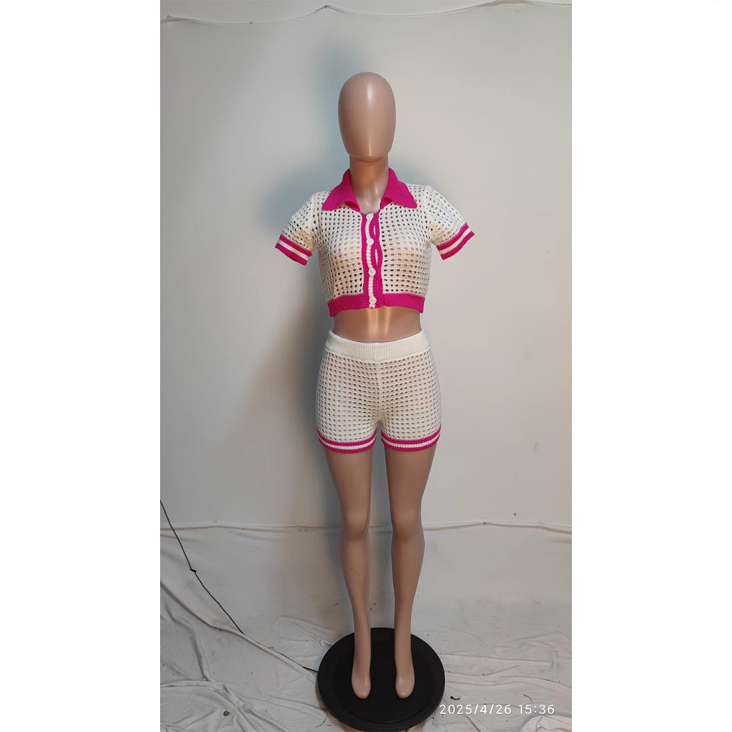 Women's Sexy Knitted Shorts Set For Ladies