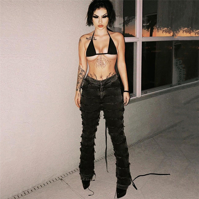 Skinny Calf Women's Flared Denim Trousers