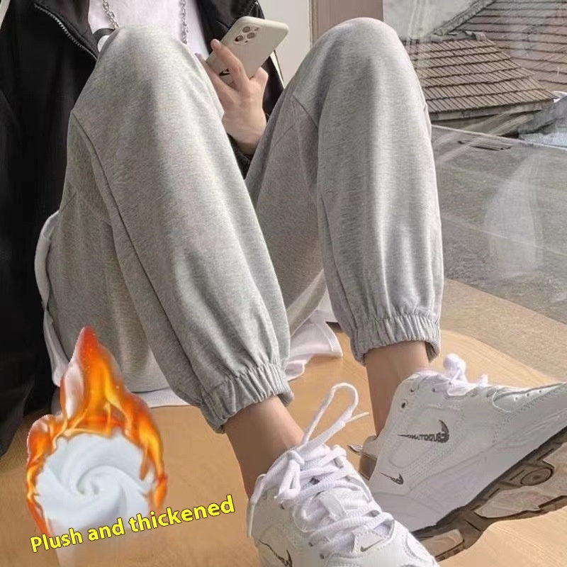 Fleece-lined Outer Wear Straight-leg Ankle-banded Pants