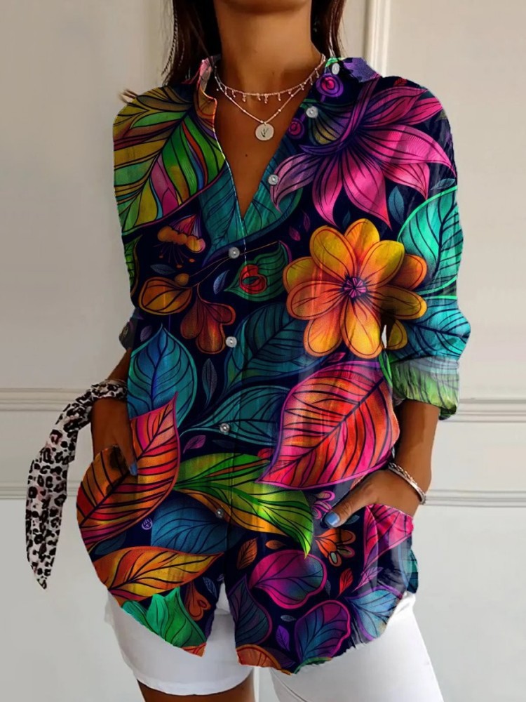 Women's Drop-shoulder Sleeve 3D Digital Printing Long-sleeved Shirt