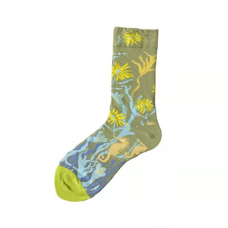 Trendy Mid-calf Length Socks Preppy Style Stockings Artistic Illustration Socks