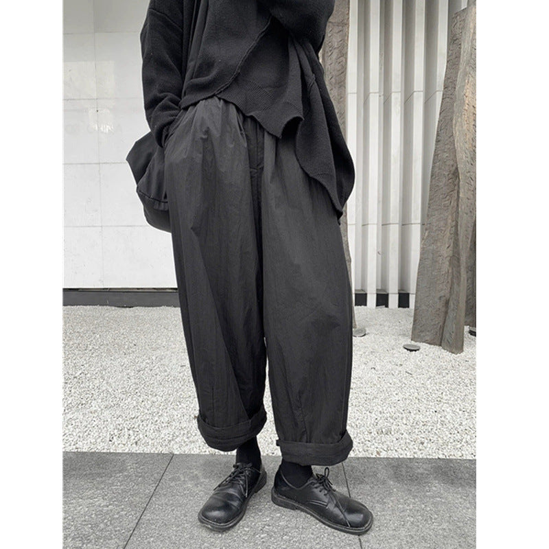 Dark-style Minimalist, Japanese-inspired Cropped Wide-leg Pants For Women