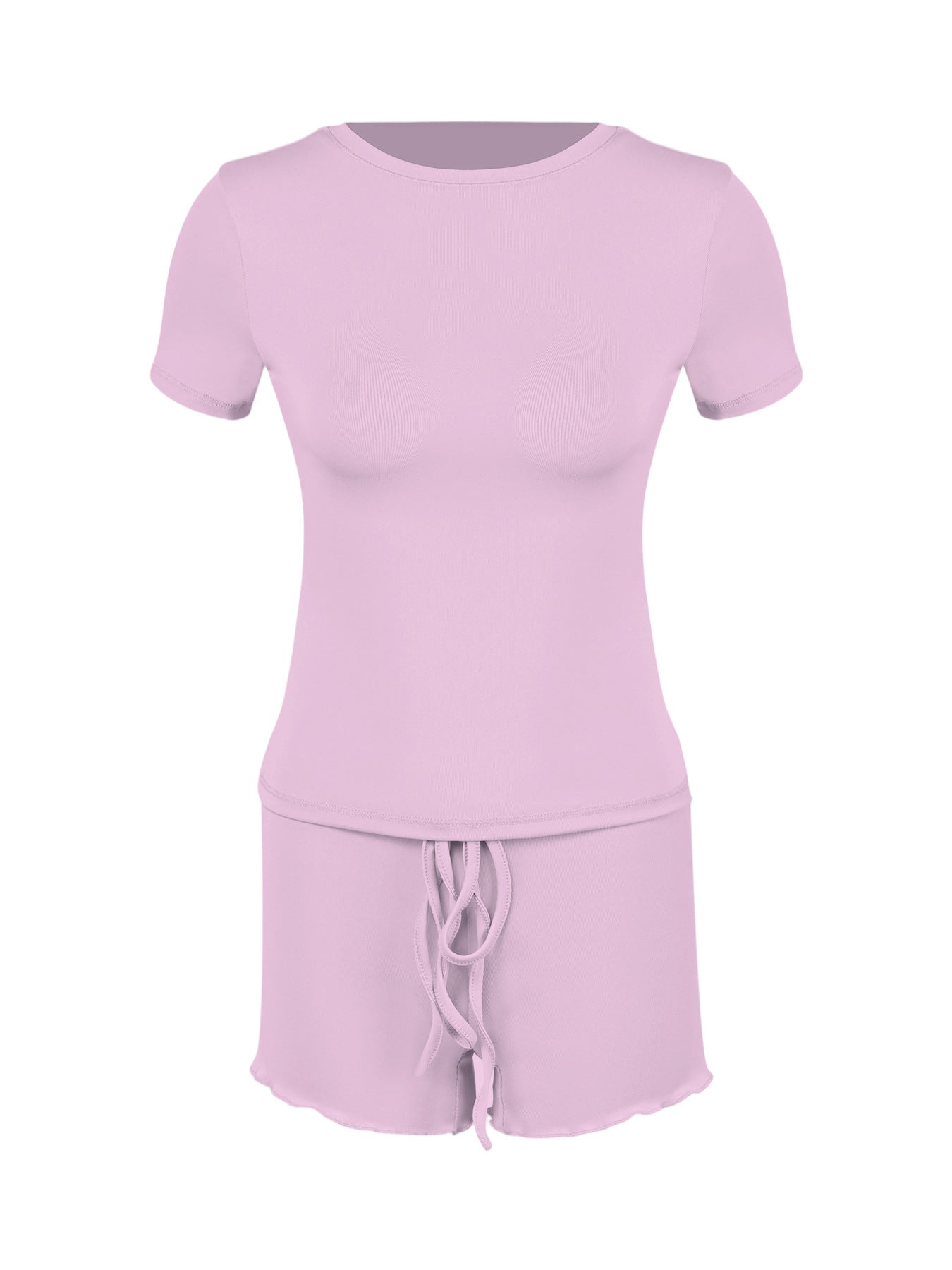 Womens Stylish Form-fitting Short-sleeve Set With A Crew Neck