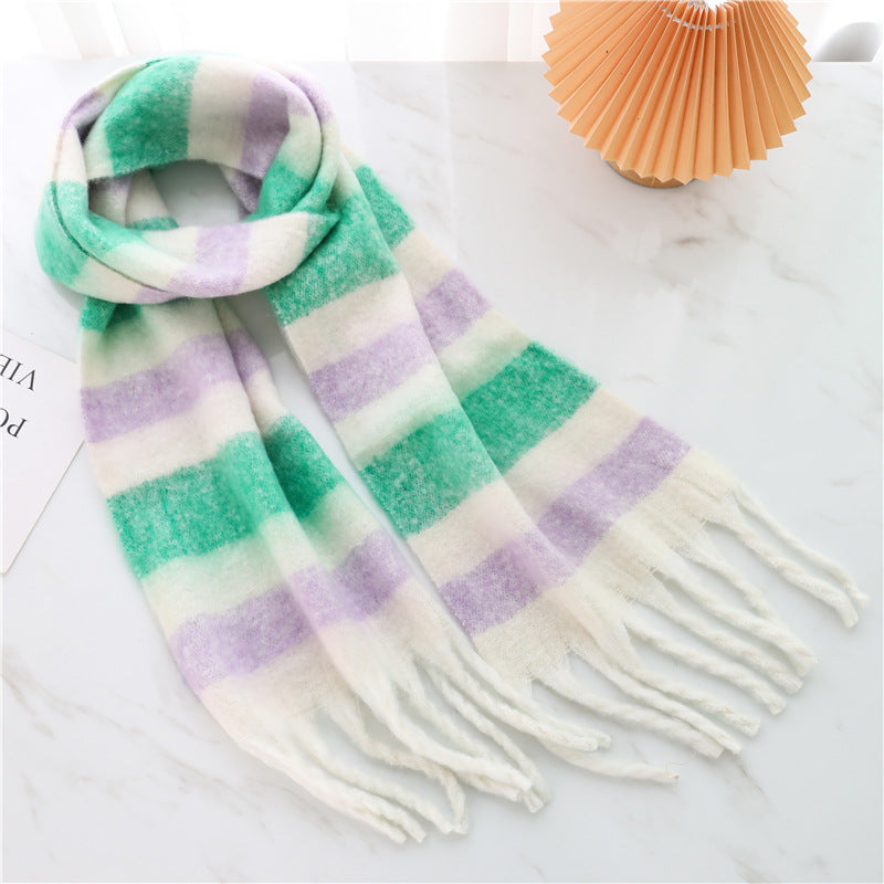 Women's Long Thick Beard Plaid Color Matching Scarf