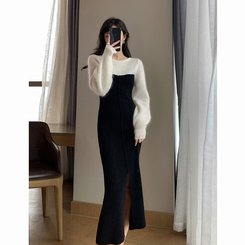 Fashionable Temperament Black Knitted Dress For Women