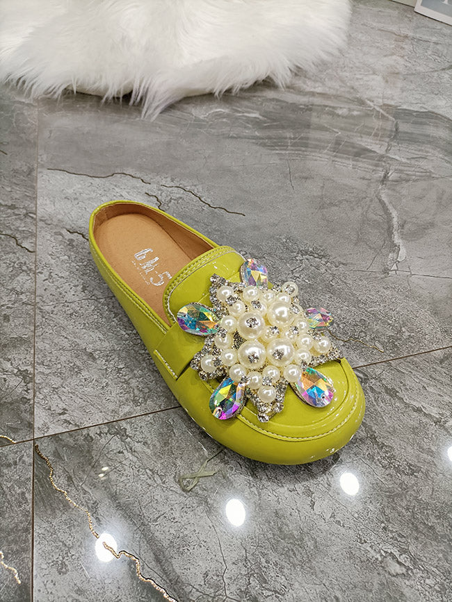 Summer Patent Leather Pearl Flower Women's Shoes