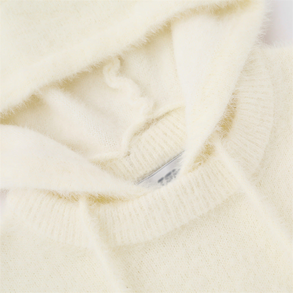 Cute Rabbit With Long Ears Hooded Sweater Fake Two Pieces Pullover