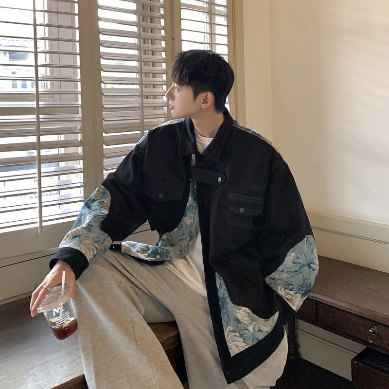 Plant Floral Embroidery Jacket Men's Large Size