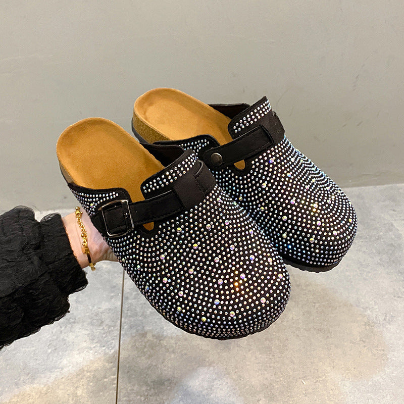 Sko med tyk sål til kvinder, afslappede tåslippers med bæltespænde