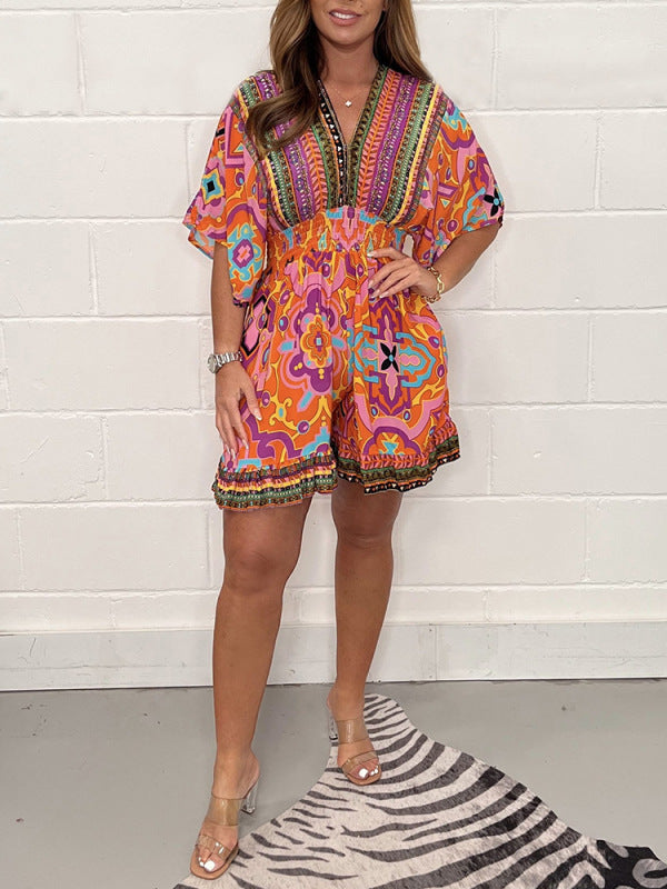 Women's Fashion Printed V-neck Jumpsuit