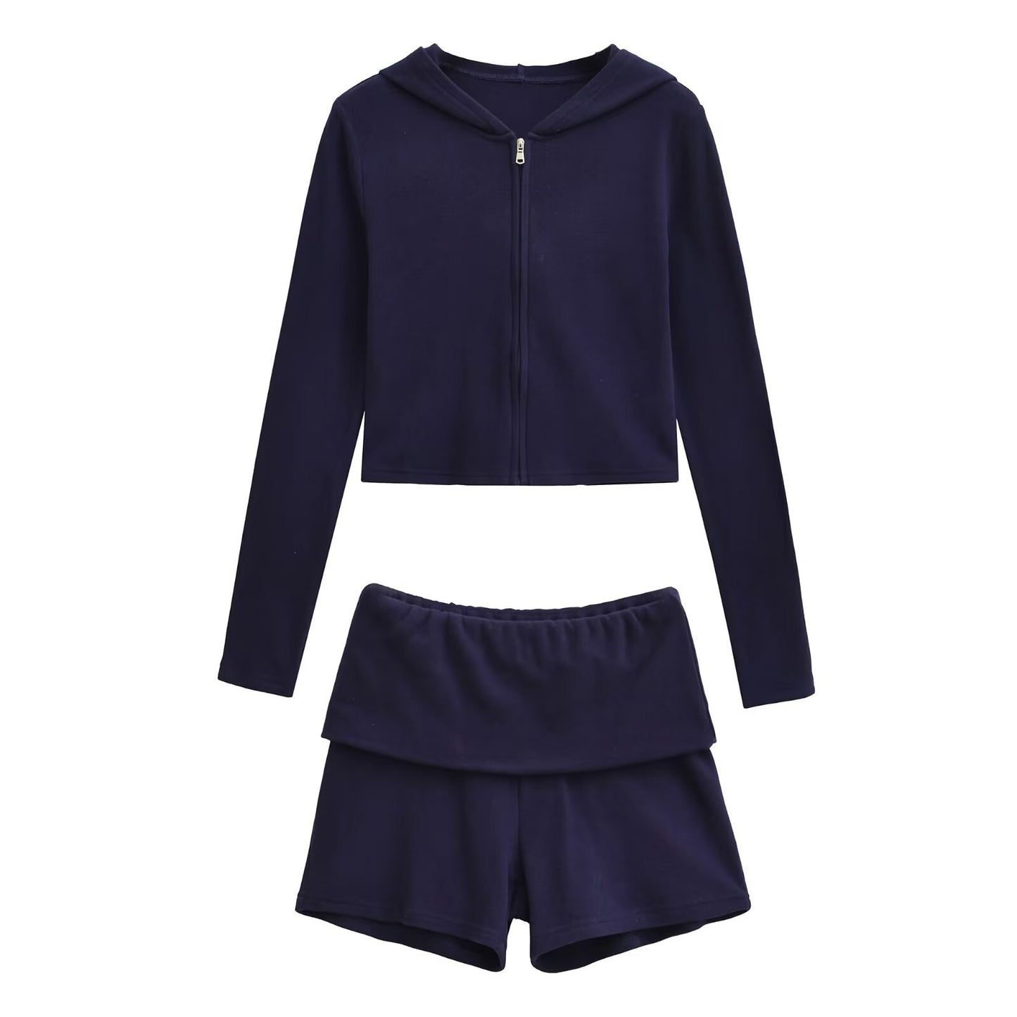Flared Elastic-waist Bodycon Shorts Casual Set For Women