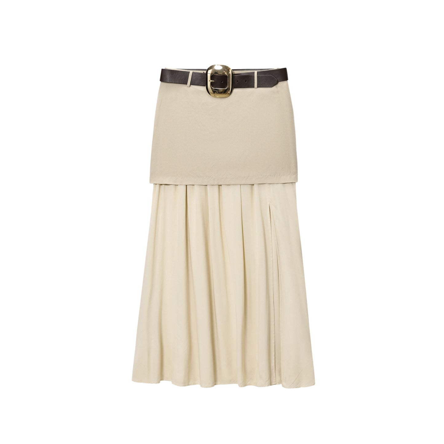 Versatile Patchwork Design Belt-decorated Skirt