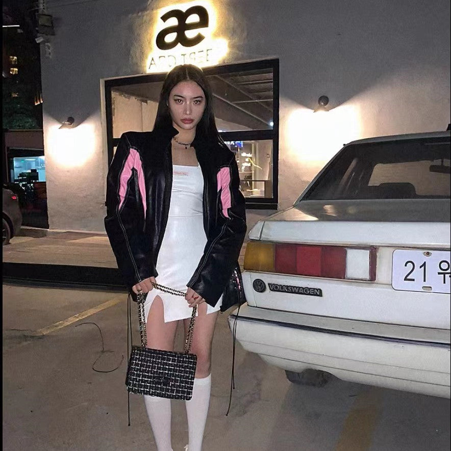 Spice Girls Lace Up Collar Long Sleeve Zip Short Jacket