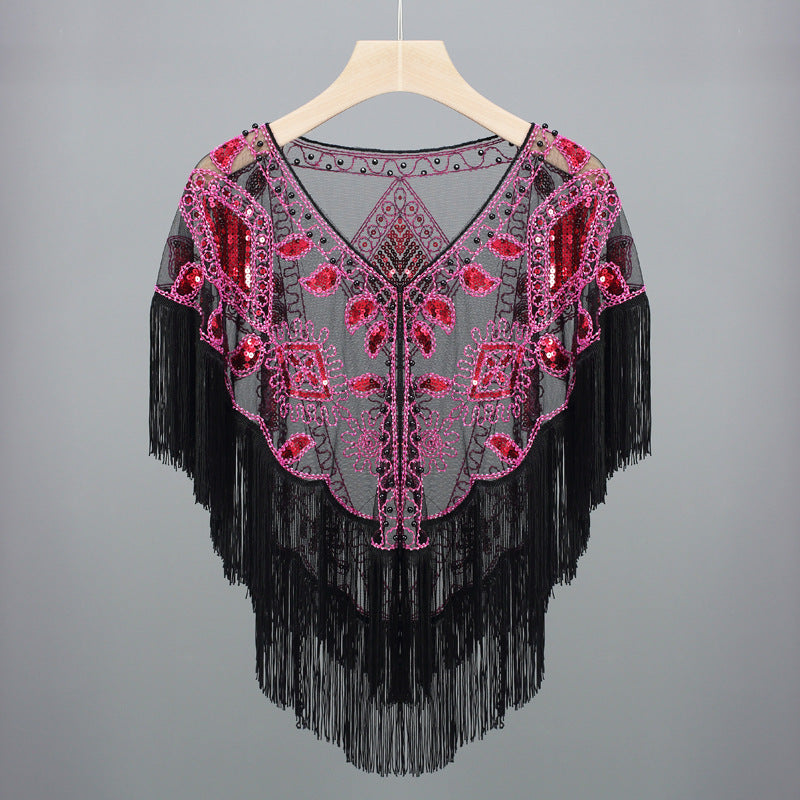 Tassel Shawl Vintage Sequined Cloak