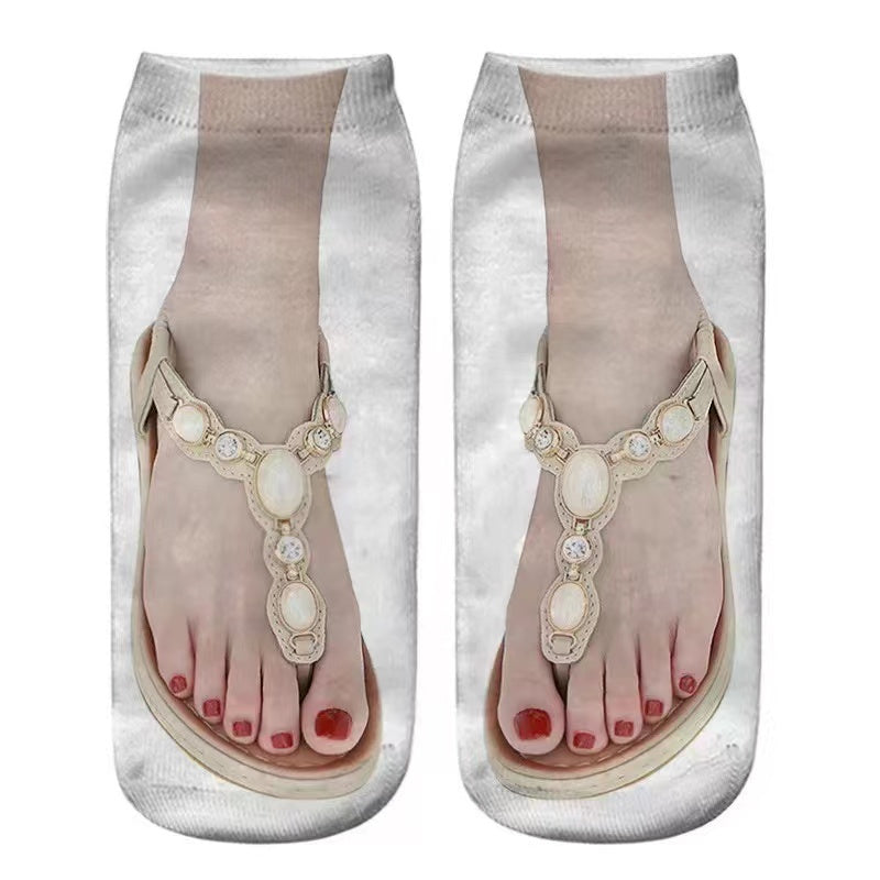 Women's Fashion Simple Flip-flop Print Socks