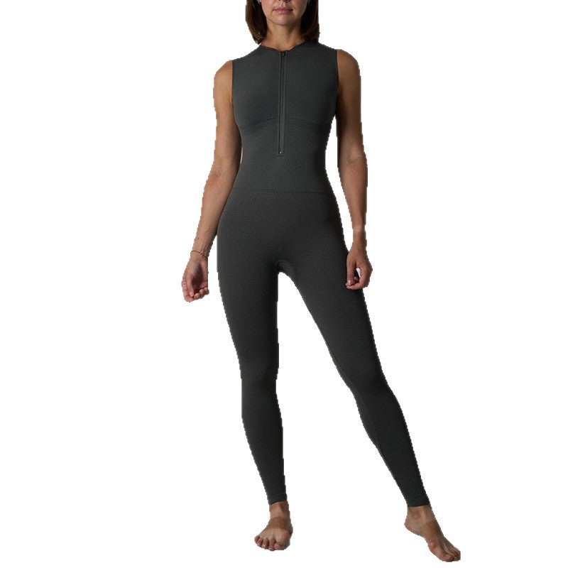 Sømløs Shapewear Fitness Yoga Ærmeløs Lynlås Høj Elasticitet Nude Feel Løbetøj Kropsformende Buksedragt