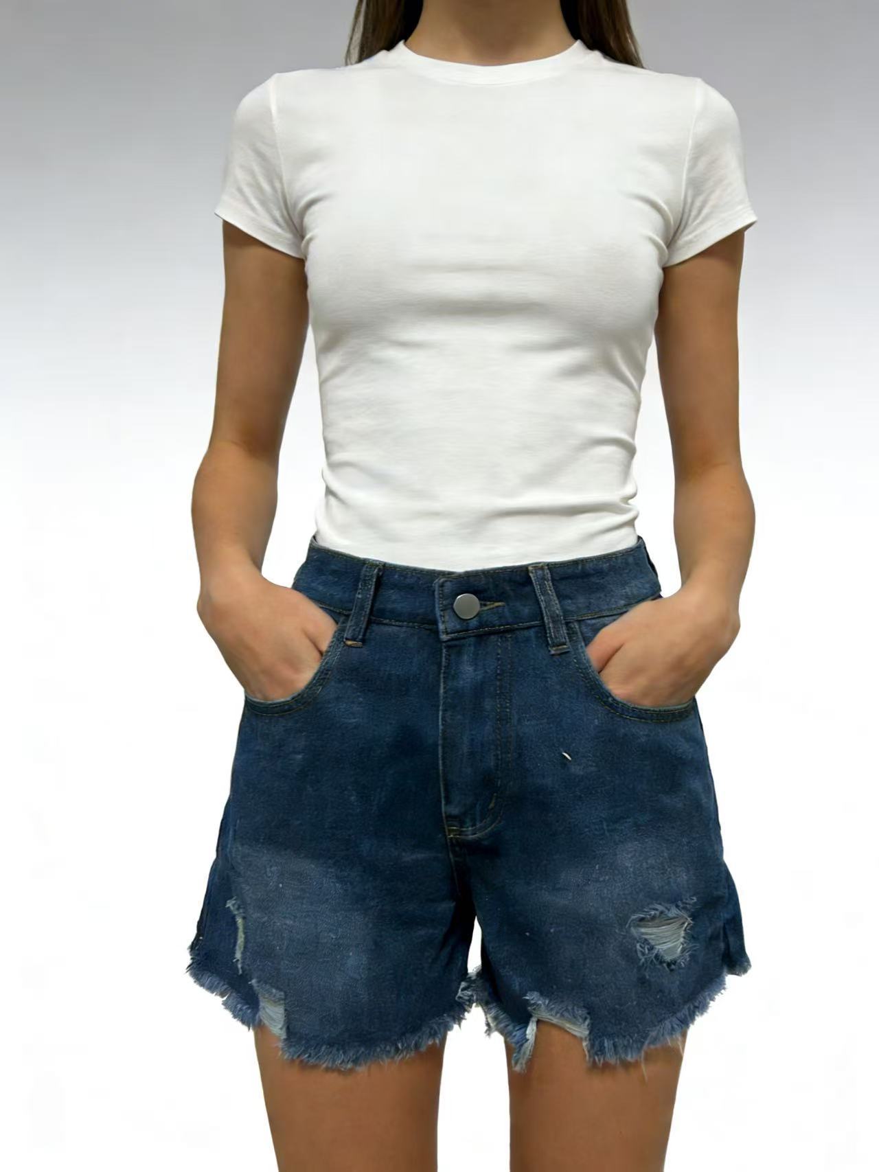 Ripped Monkey-Style Fringe Casual EuropeanAmerican-Style Denim Shorts