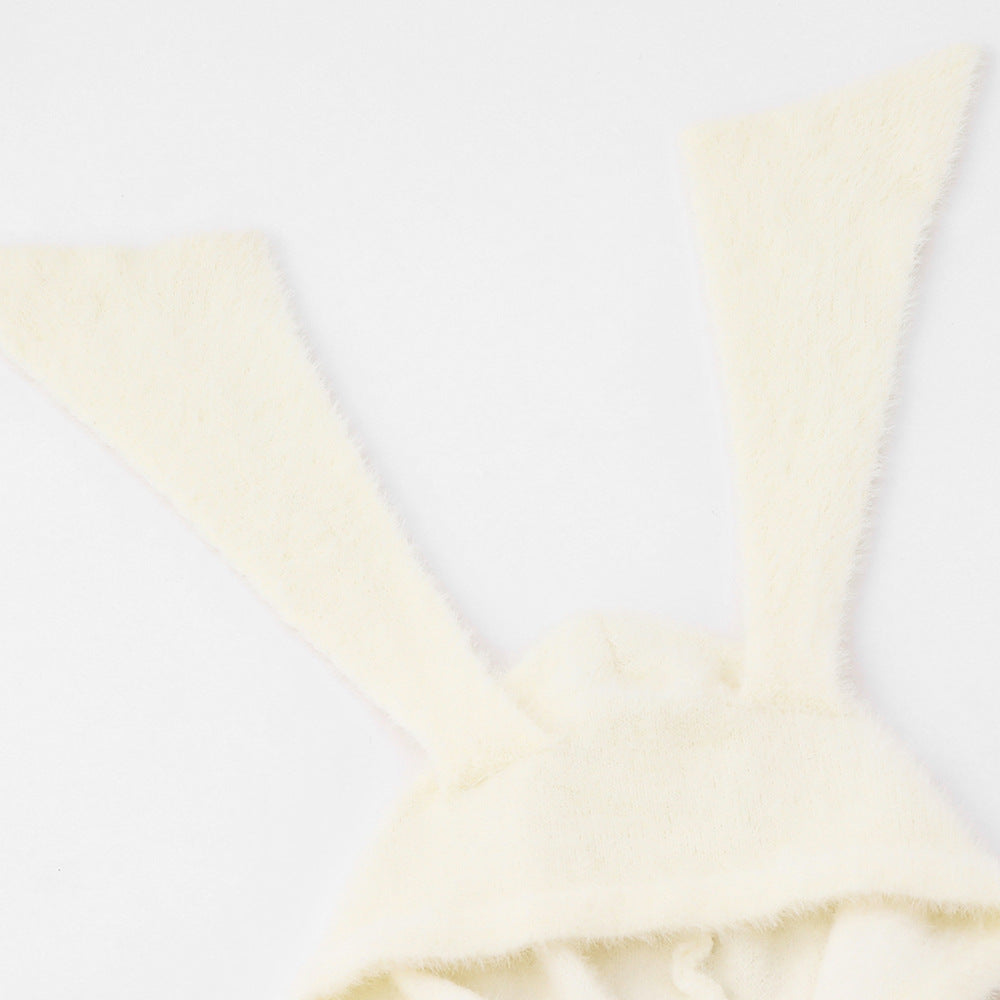 Cute Rabbit With Long Ears Hooded Sweater Fake Two Pieces Pullover