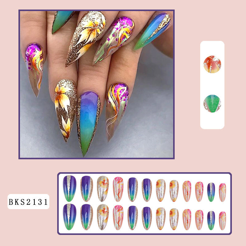 Colorful Lines Almond-shaped Rainbow Nail Sticker