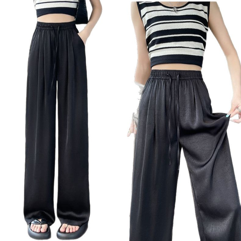 Slimming Printed Ice Silk Satin Pants