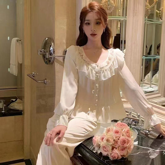 Sweet Princess-style Pajama Set Perfect For Spring And Falland Wearable Outside