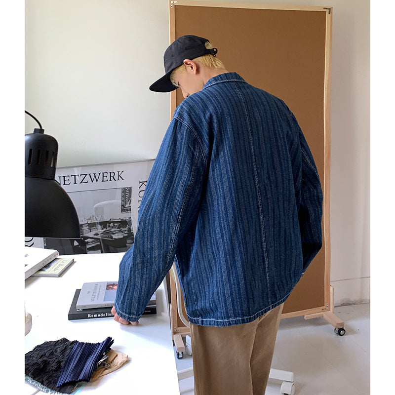 Striped Suit Denim Suit Loose Jacket