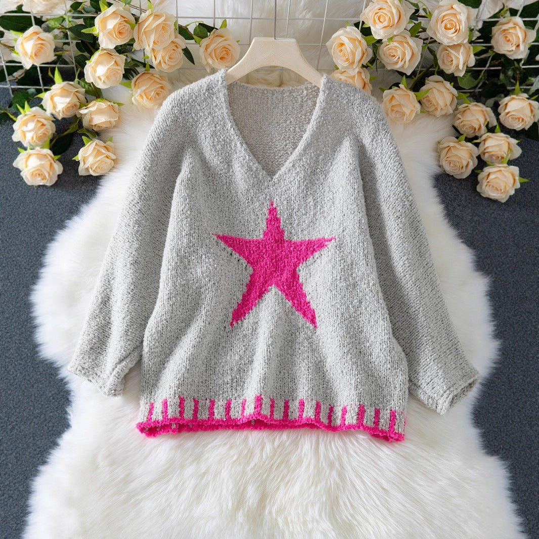 Casual Loose Loop Yarn V-neck Women's Sweater