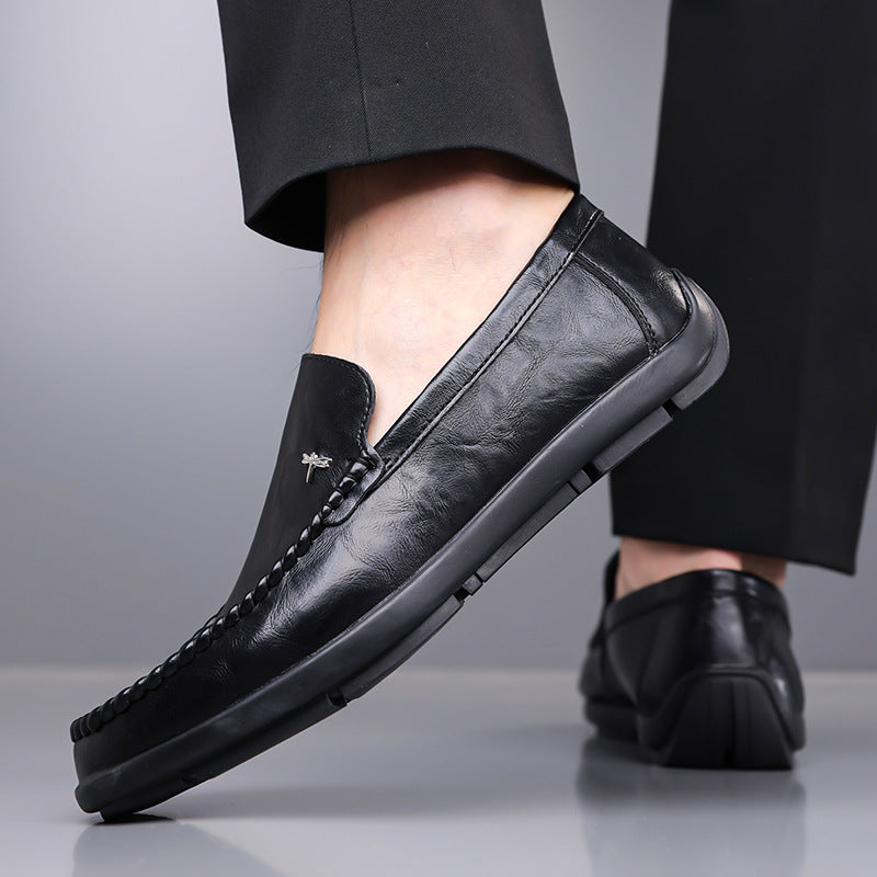Mens Casual Breathable Leather Slip-on Shoes With A Soft Sole