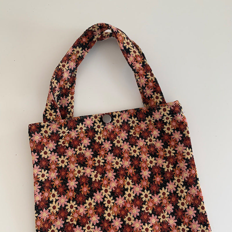 Mountain Vintage Jacquard Yarn-dyed Portable Ins Ladies Hand Bag