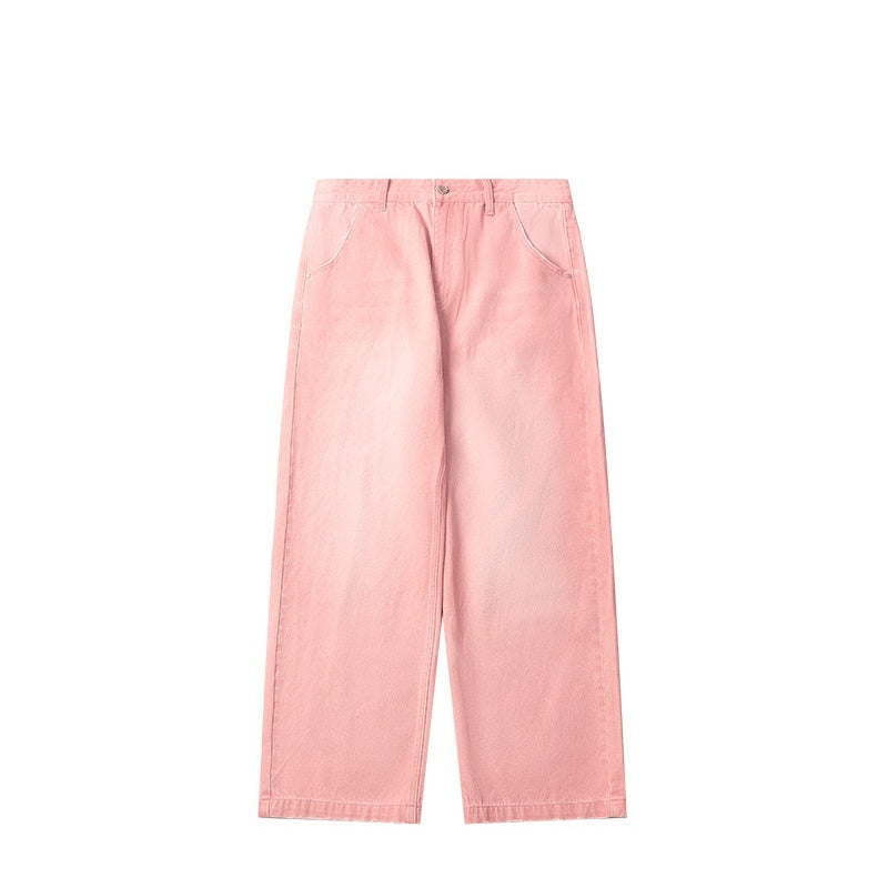 Men's Color Macaron Street Wash Wide Leg Jeans