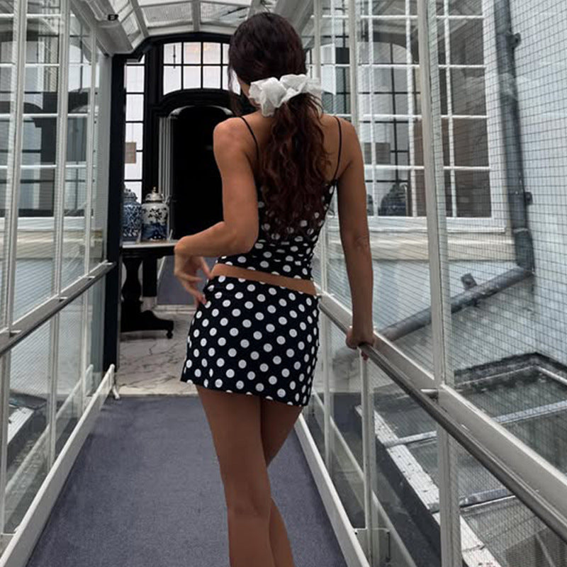 Sexy Tight Strappy Women's Mini Polka Dot Dress