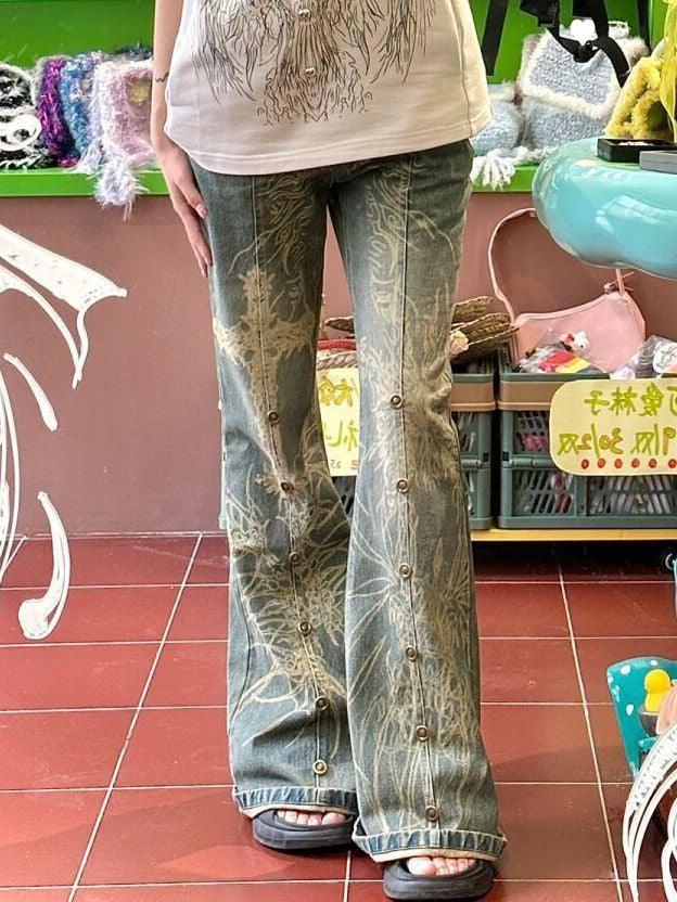 Washed Old Tattoo Slightly Flared Jeans Women
