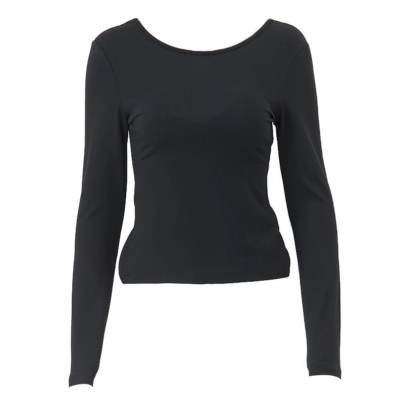 Women's New Round Neck Back Hollow Slim Fit Long Sleeve T-shirt Women