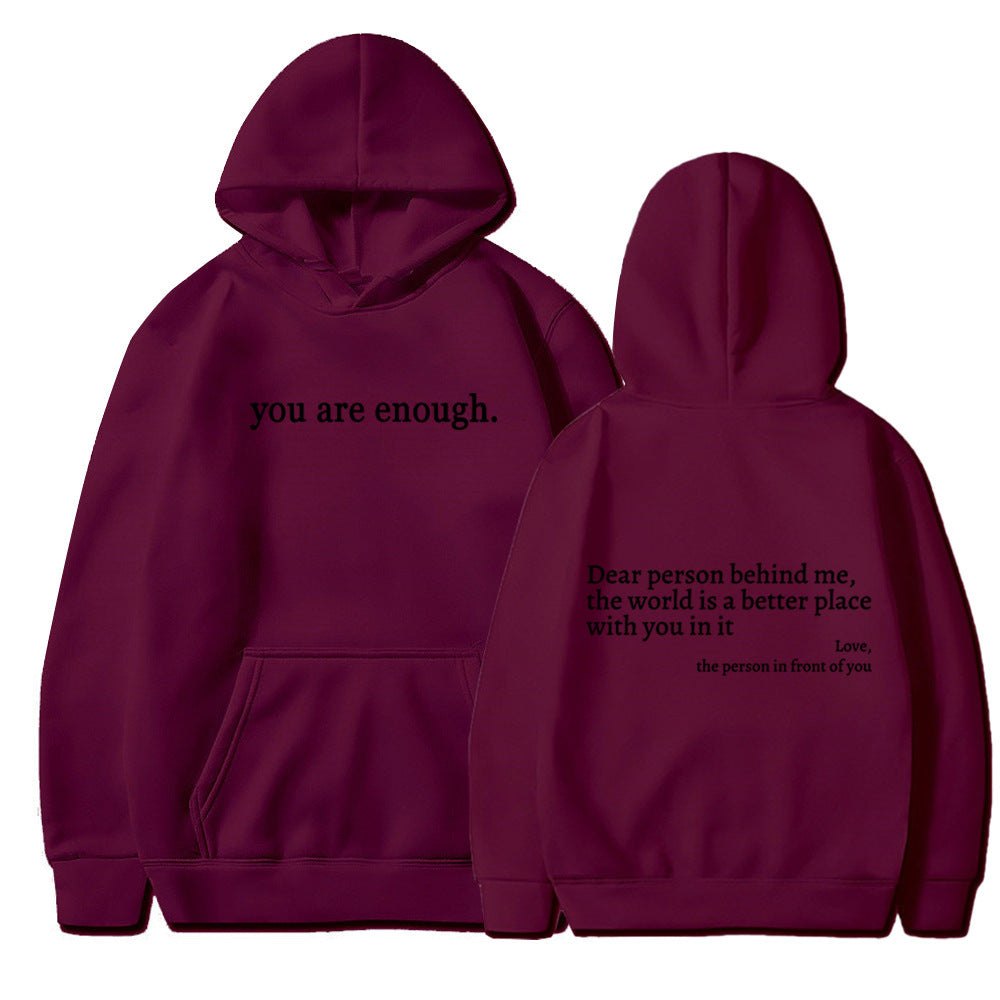 Letter Printing Drawstring Fleece-lined Hoodie