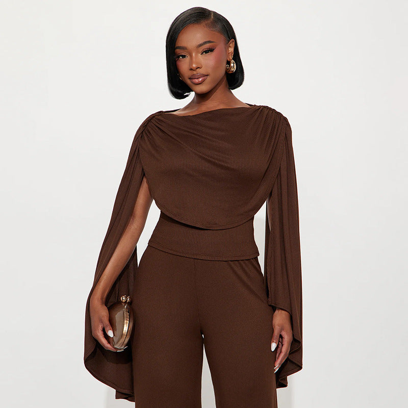 Women's Solid Color Casual Slim Swing Neck Sleeveless Top And Ribbed Pants Set