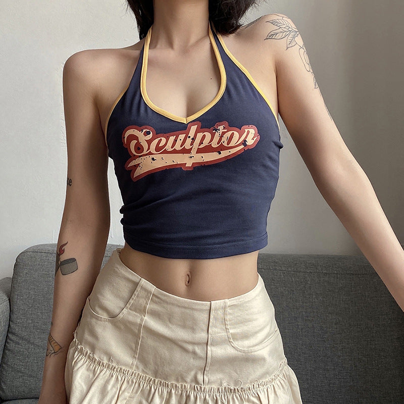 Fashion Letter Print Halter Vest