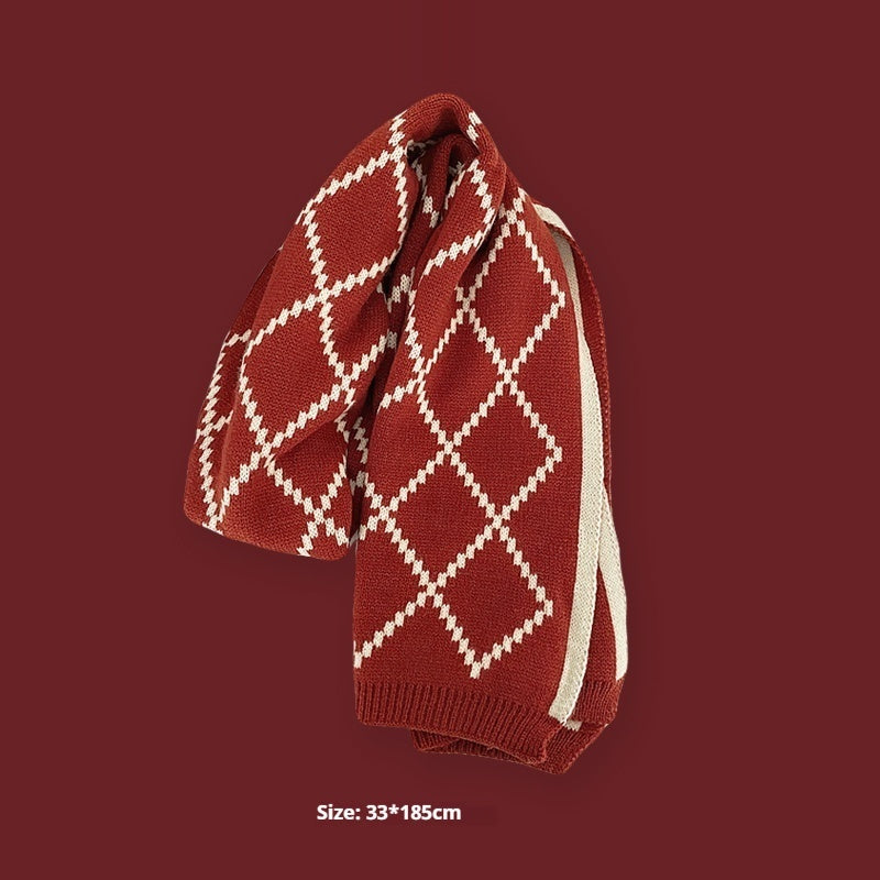 New Year Gift Red Lovers Wild Plaid Warm Wool Scarf
