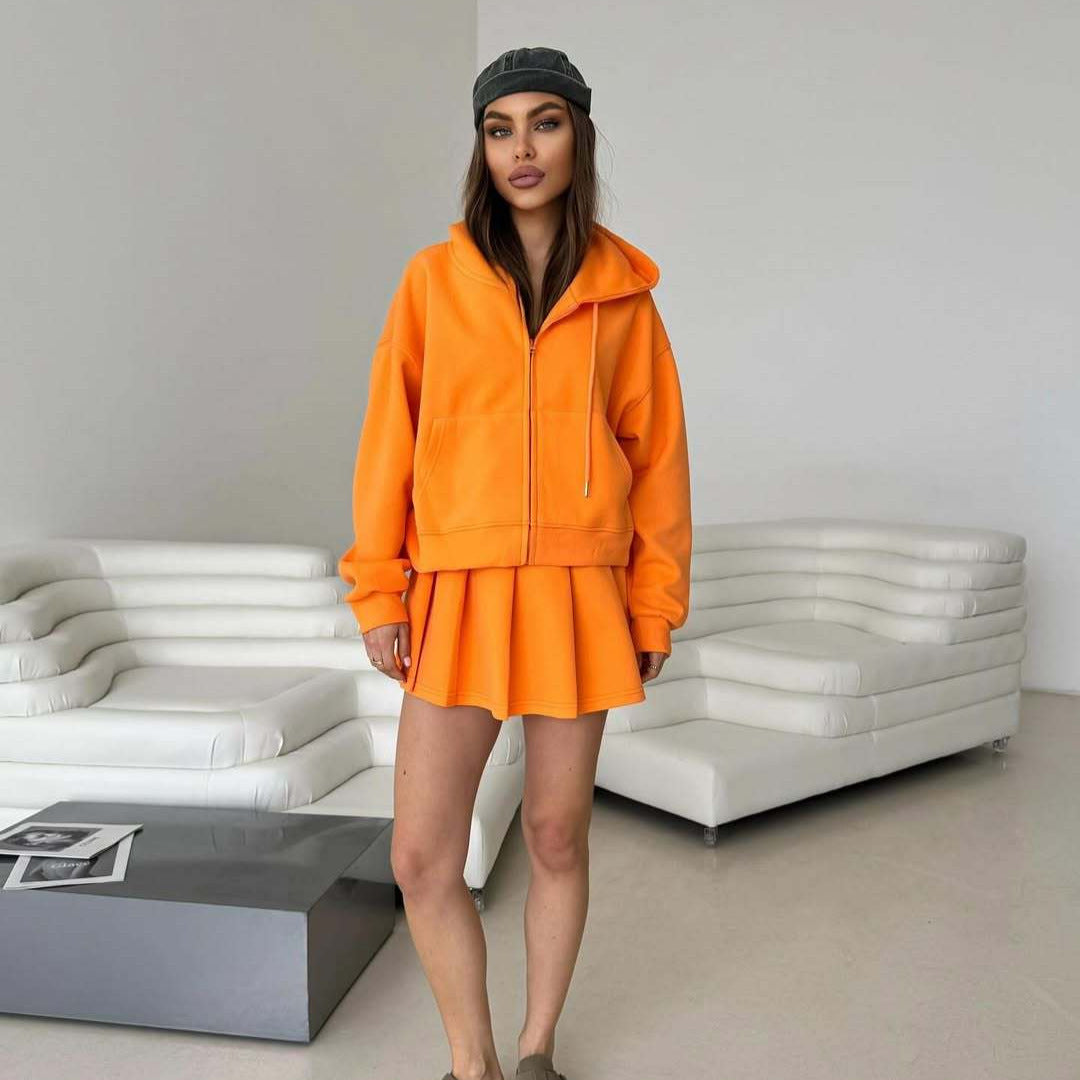 Zip-up Cardigan And Sports Skirt Set